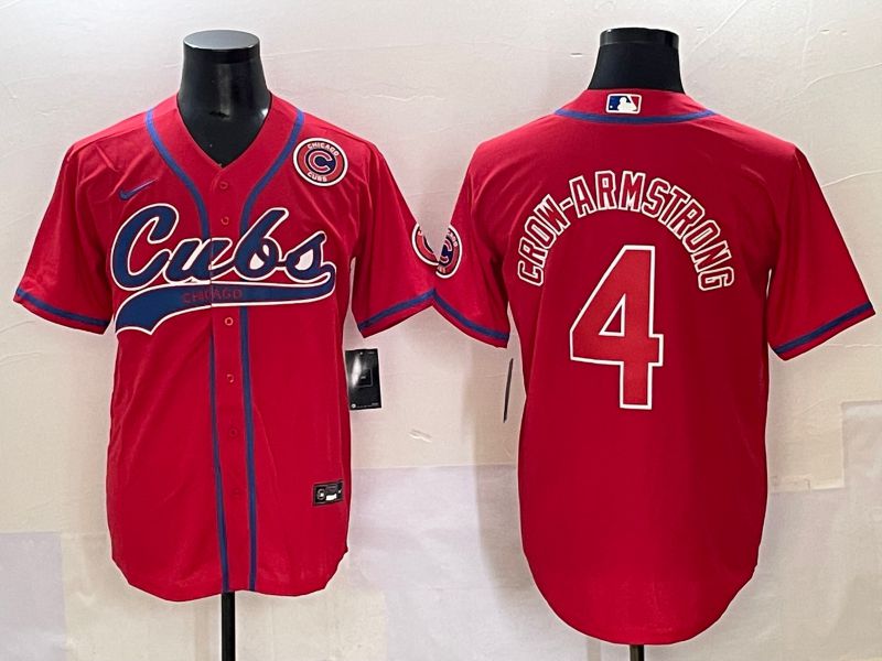 Men 2025 Chicago Cubs 4 Crow-Armstrong Red Joint Name Nike MLB Jersey style 7